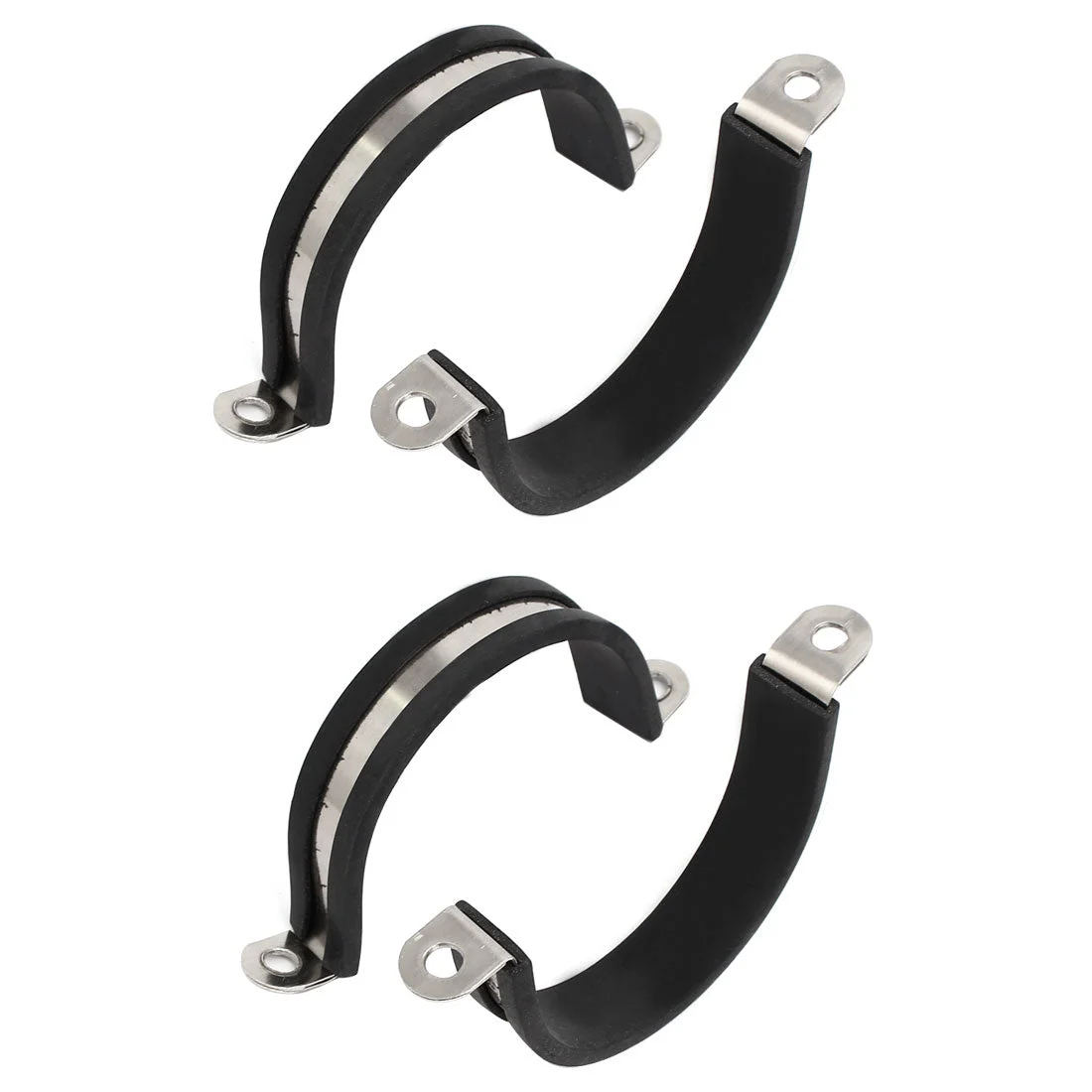 45mm Dia Rubber Lined U Shaped 304 Stainless Steel Pipe Clip Hose Clamp 4pcs
