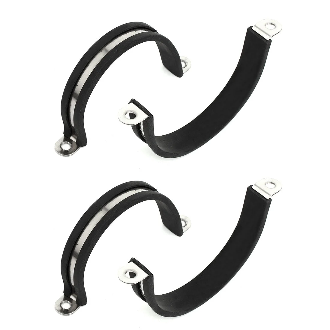 55mm Dia Rubber Lined U Shaped 304 Stainless Steel Pipe Clip Hose Clamp 4pcs