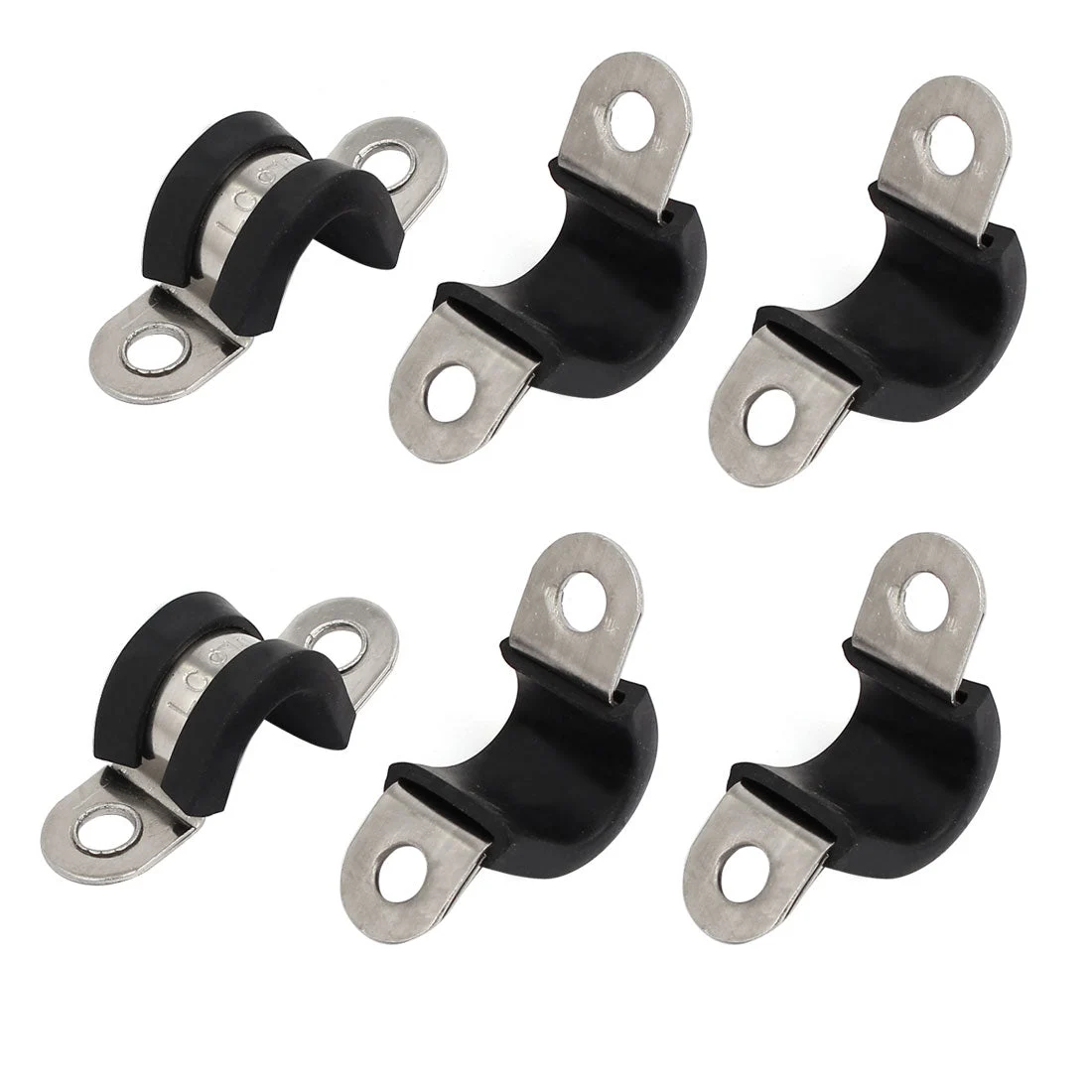 10mm Dia Rubber Lined U Shaped 304 Stainless Steel Pipe Clip Hose Clamp 6pcs