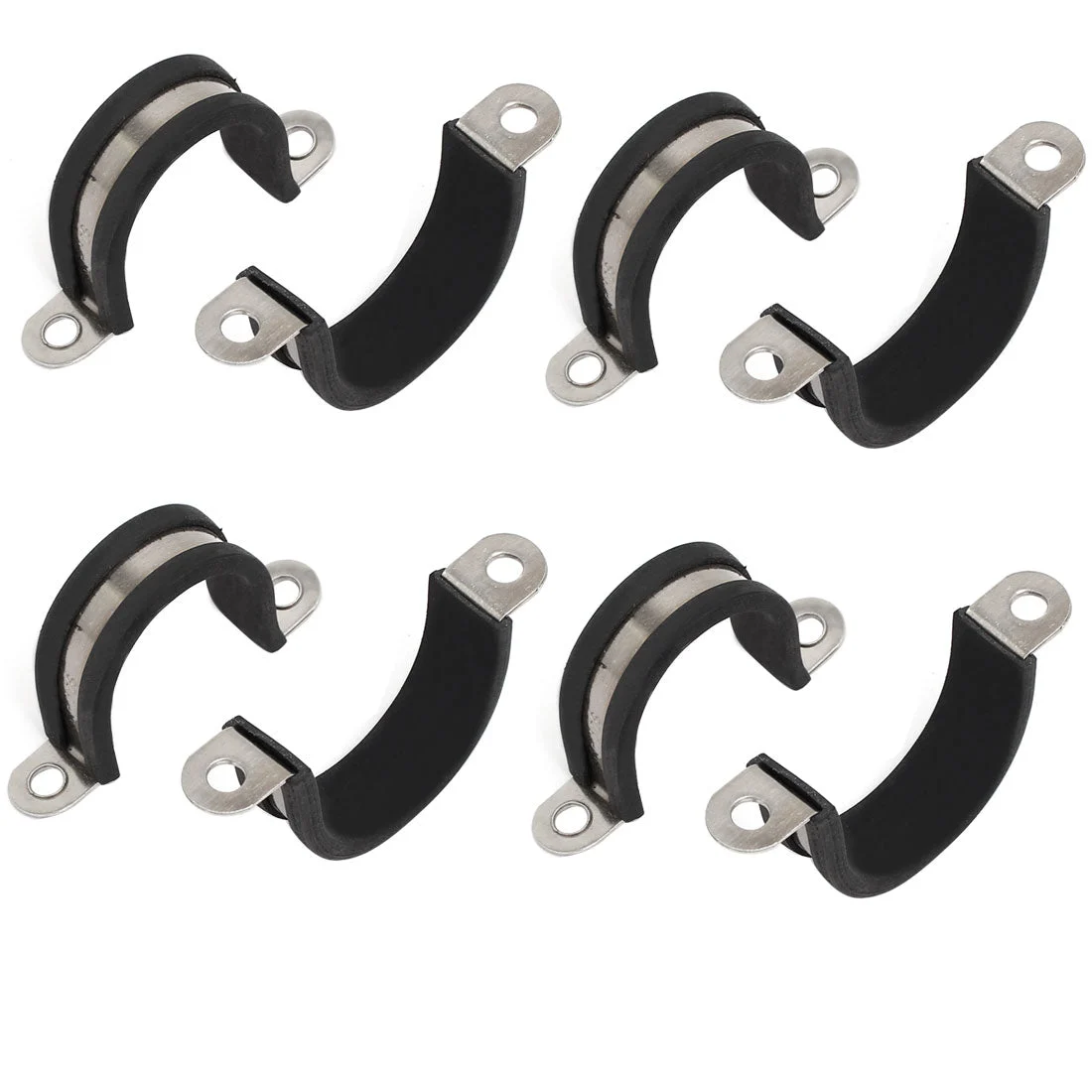 28mm Dia Rubber Lined U Shaped 304 Stainless Steel Pipe Clip Hose Clamp 8pcs