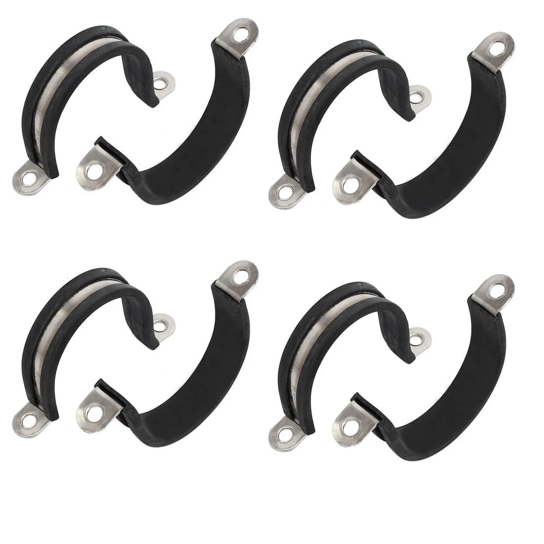 38mm Dia Rubber Lined U Shaped 304 Stainless Steel Pipe Clip Hose Clamp 8pcs