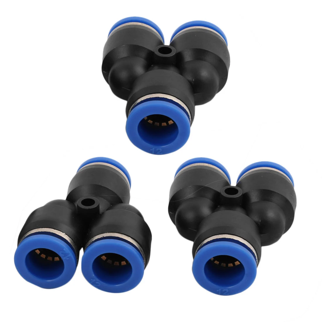 3Pcs 12mm Dia Y Type 3 Ways Tube Hose Pneumatic Air Quick Fitting Push In Connector