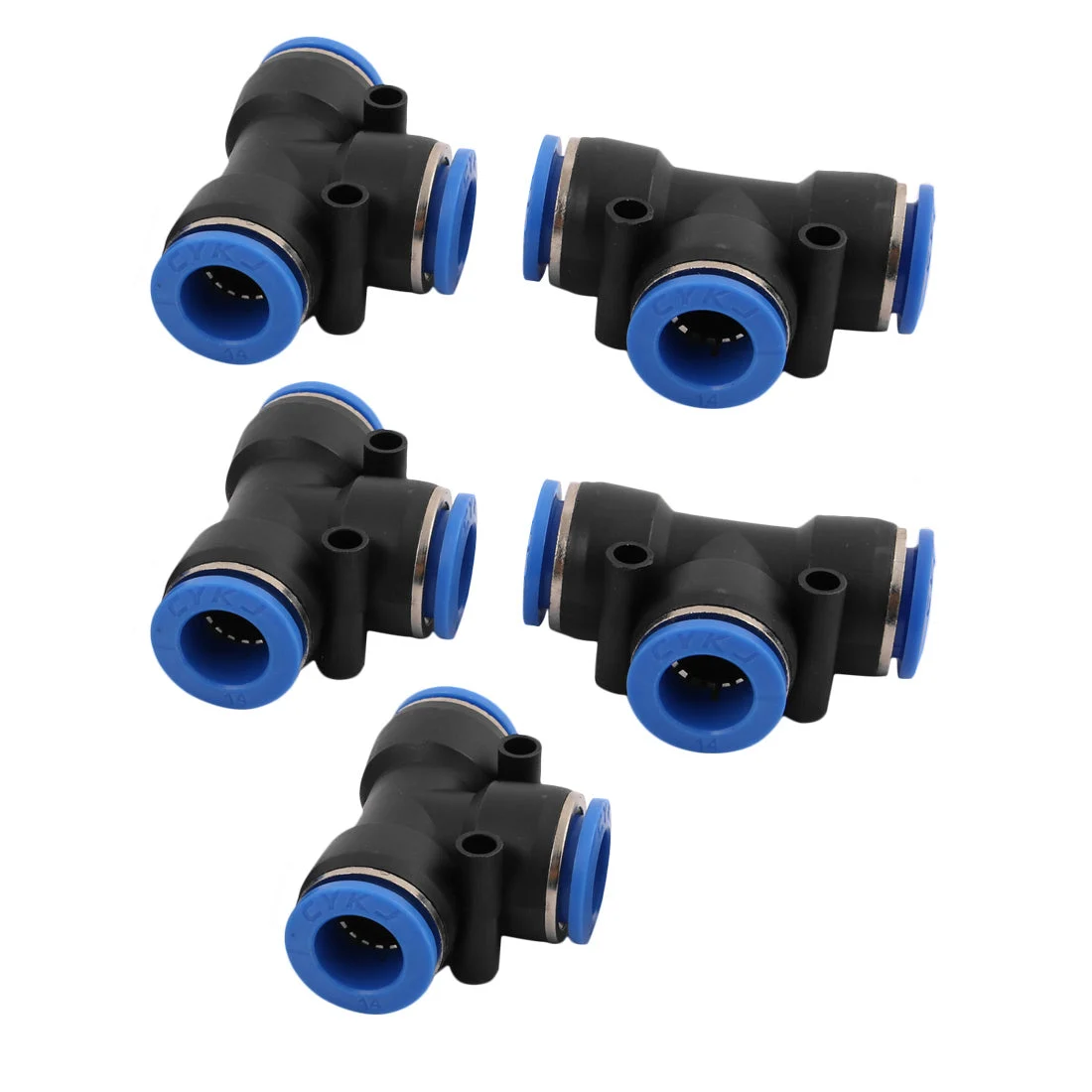 5Pcs 14mm Dia T Type 3 Ways Tube Hose Pneumatic Air Quick Fitting Push In Connector