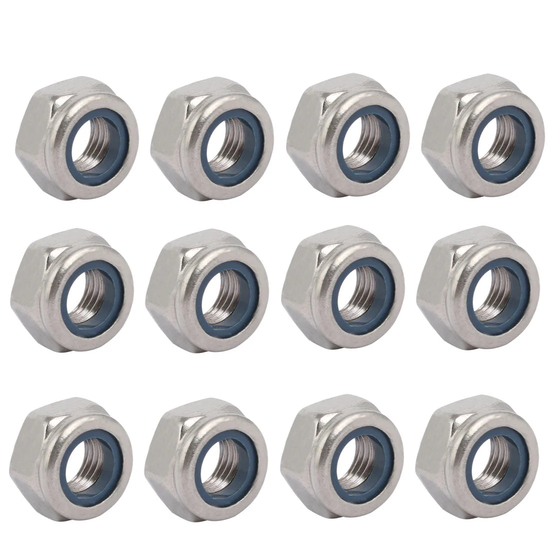 12pcs M10 x 1.25mm Pitch Metric Fine Thread 304 Stainless Steel Hex Lock Nuts