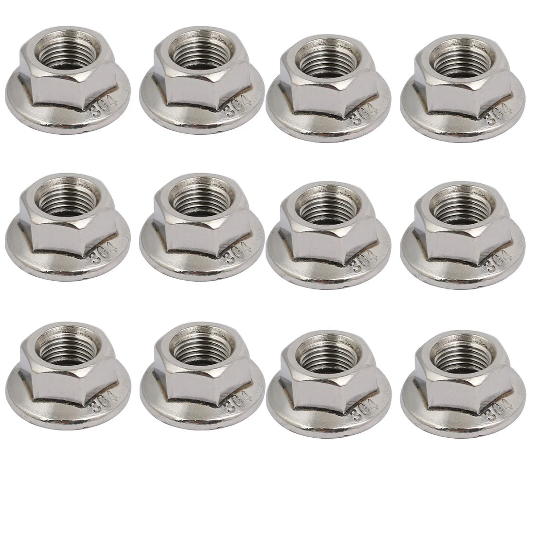12pcs M10 x 1.25mm Pitch Metric Fine Thread 304 Stainless Steel Hex Flange Nut