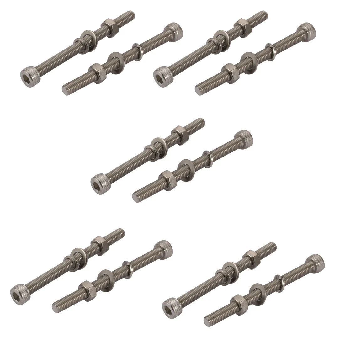10pcs M5x60mm 304 Stainless Steel Knurled Hex Socket Head Bolts Nuts w Washers