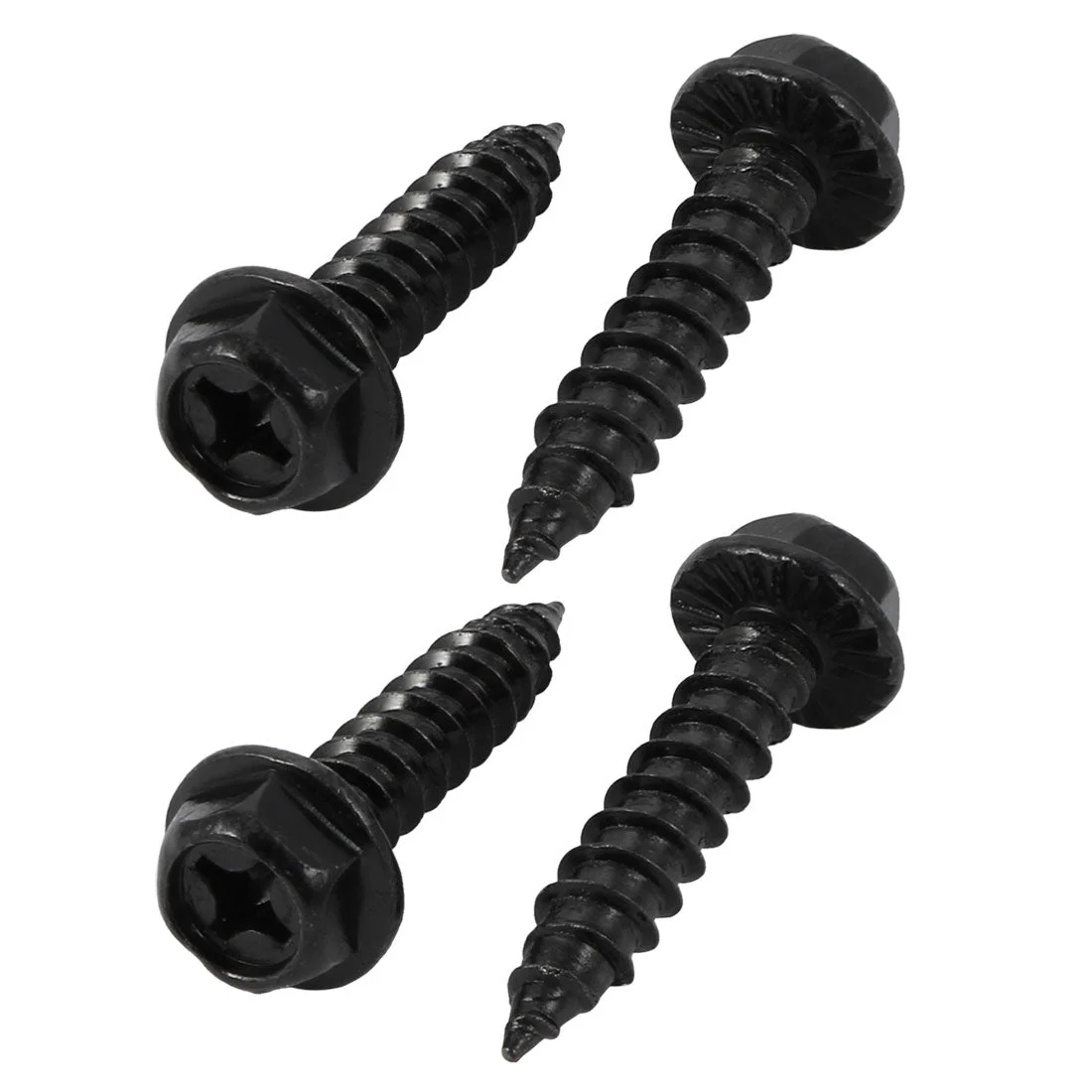 M6x30mm Iron Zinc Plated Self-Tapping Hex Flange Phillips Drive Blot Screw 4pcs