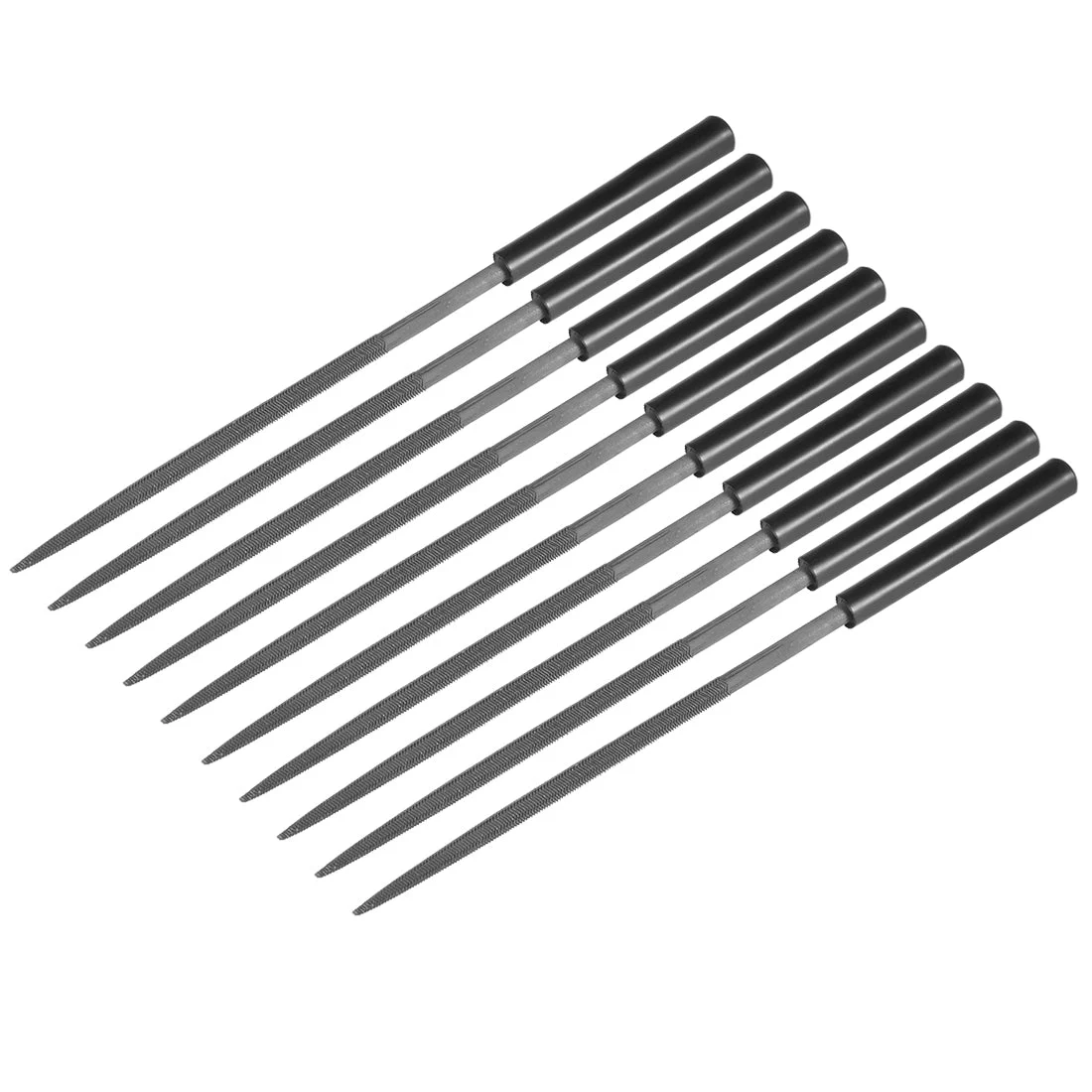 10Pcs Second Cut Steel Round Needle File with Plastic Handle, 4mm x 160mm