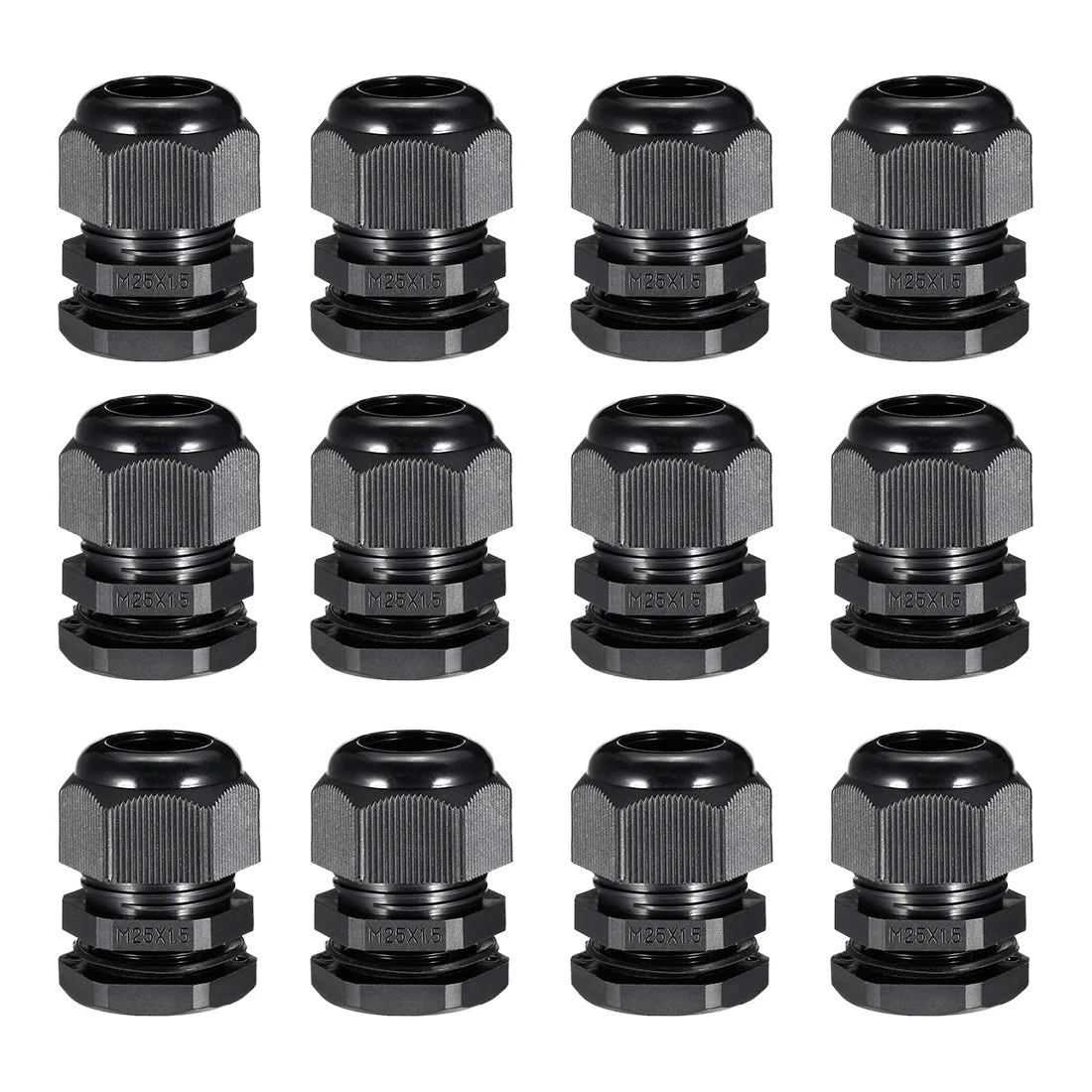 12Pcs M25 Cable Gland Waterproof Connector Plastic Wire Glands Joints Black for 8mm-16mm Dia Wires