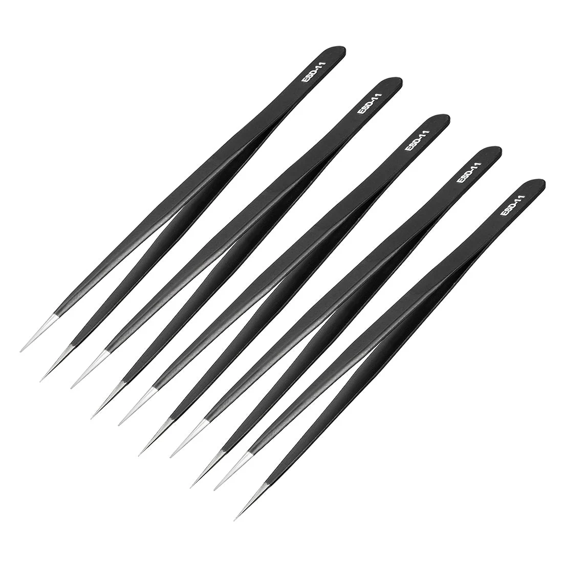 Uxcell ESD Anti-static Stainless Steel Tweezers Straight Pointed Non-magnetic 5.5 Inch Length 5pcs