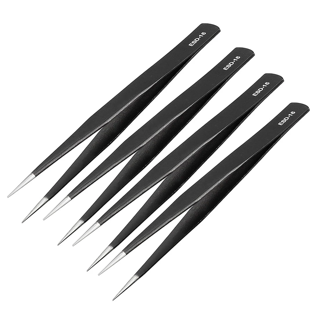 Uxcell ESD Anti-static Stainless Steel Tweezers Straight Pointed 5 Inch 4pcs