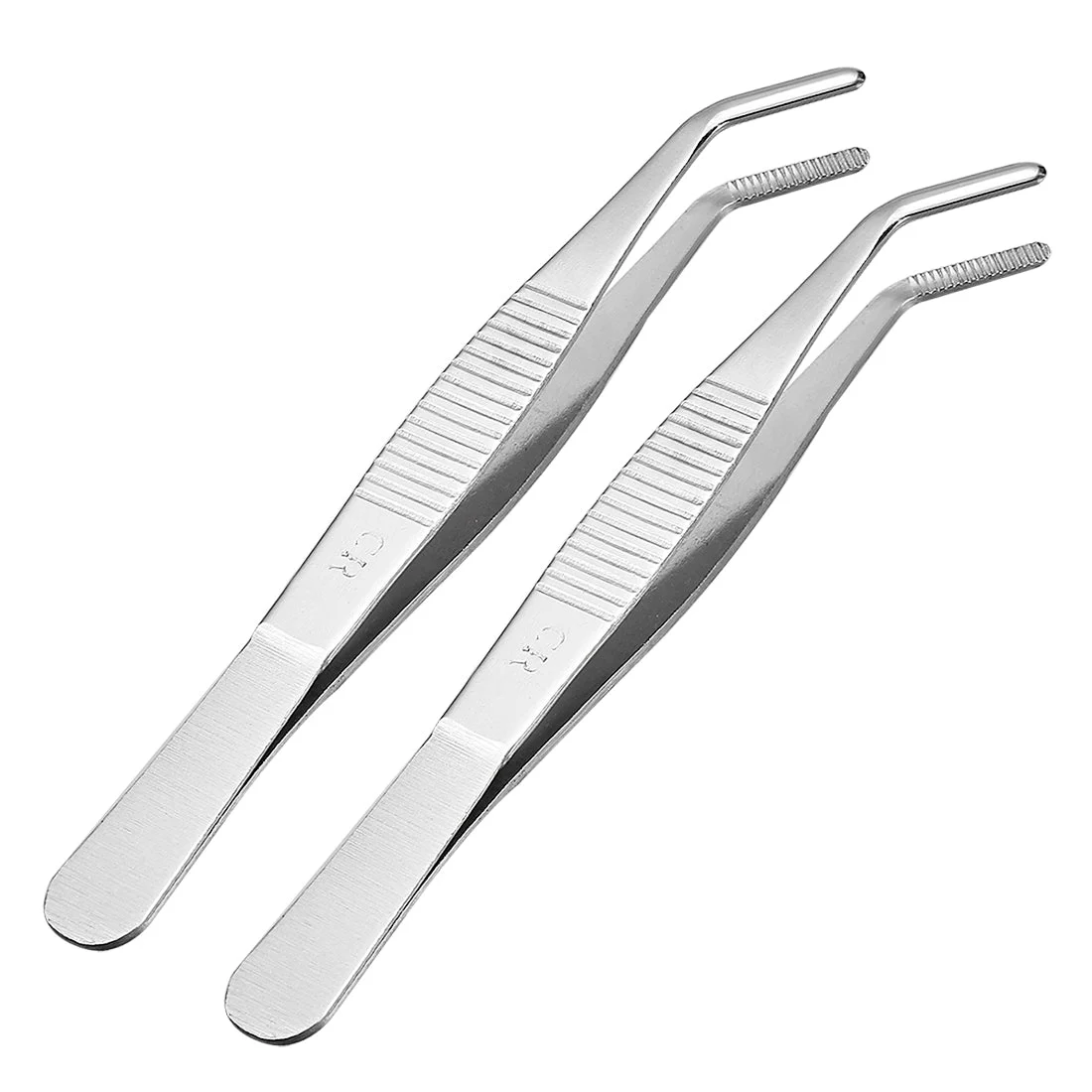 2 Pcs 5.5-Inch 430 Stainless Steel Tweezers with Curved Serrated Tip