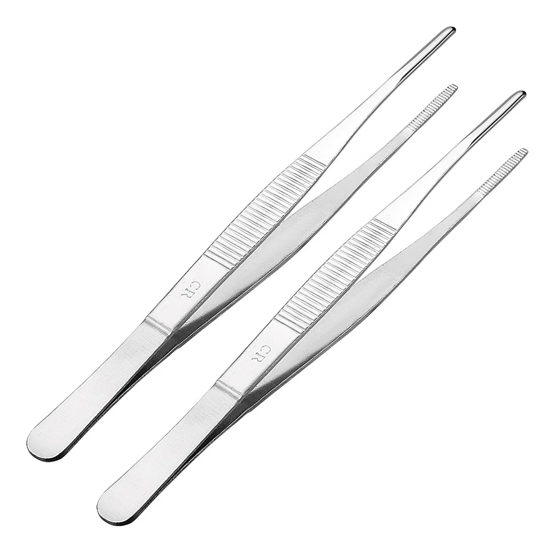 2 Pcs 180mm(Approx 7.09") Stainless Steel Straight Blunt Tweezers with Serrated Tip