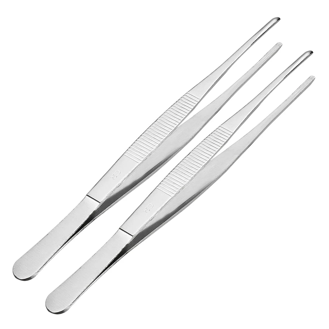 2 Pcs 8-Inch Stainless Steel Straight Blunt Tweezers with Serrated Tip