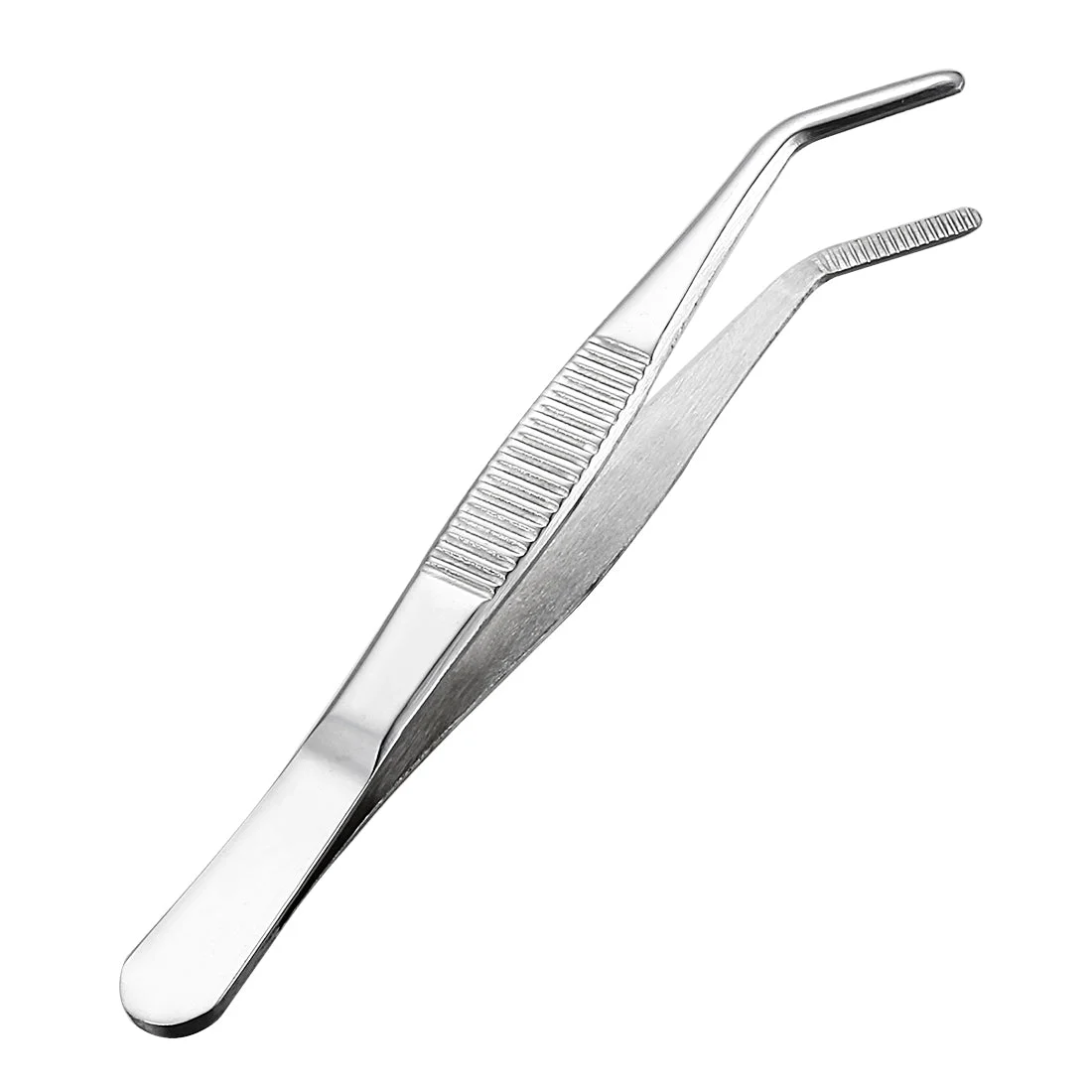 Stainless Steel Tweezers with Curved Serrated Tip, 5-Inch Length