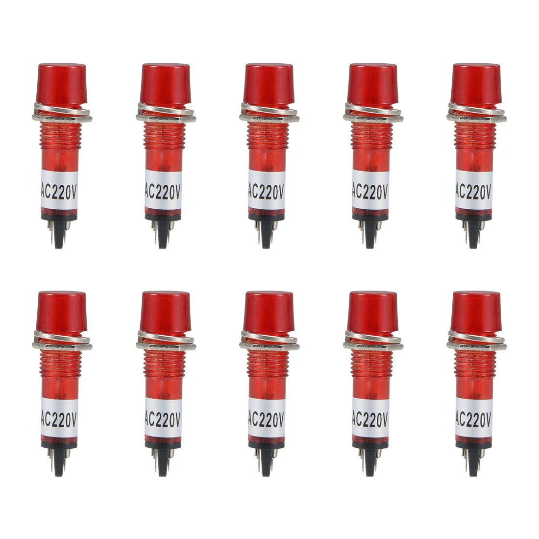 Signal Indicator Dash Light AC 220V, Neon Bulbs XD10-3 Red, 10mm 2/5" Panel Mount 10Pcs