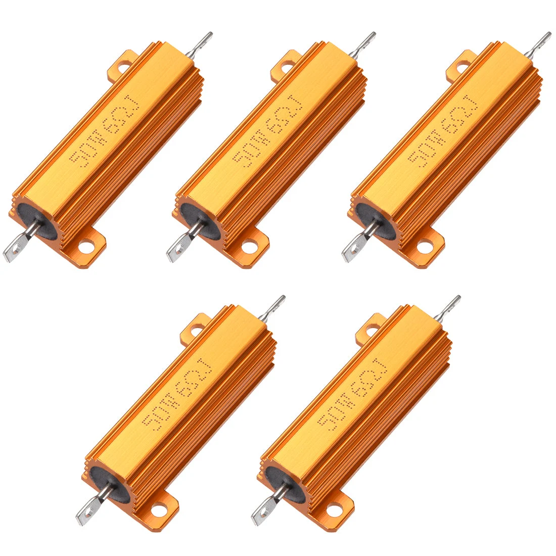 50W 6 Ohm 5% Aluminum Housing Resistor Screw Chassis Mounted Aluminum Case Wirewound Resistor Load Resistors Gold Tone 5pcs