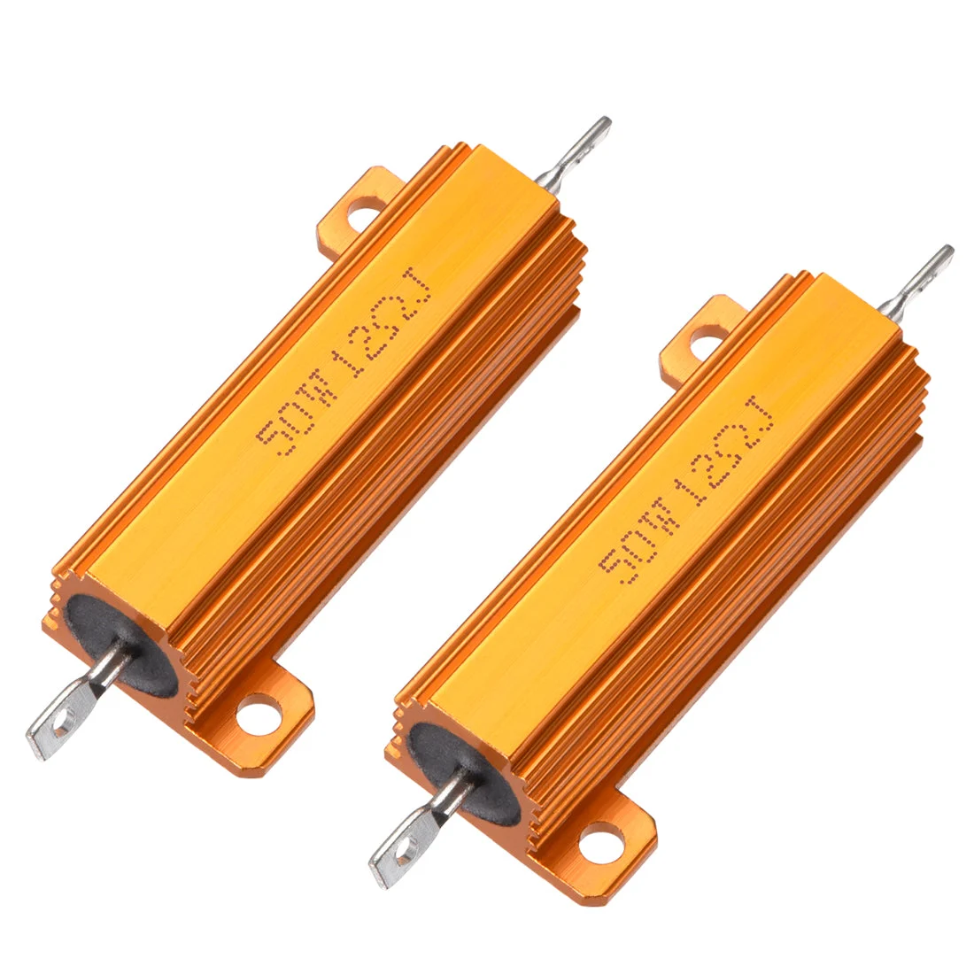 50W 12 Ohm 5% Aluminum Housing Resistor Screw Chassis Mounted Aluminum Case Wirewound Resistor Load Resistors Gold Tone 2pcs