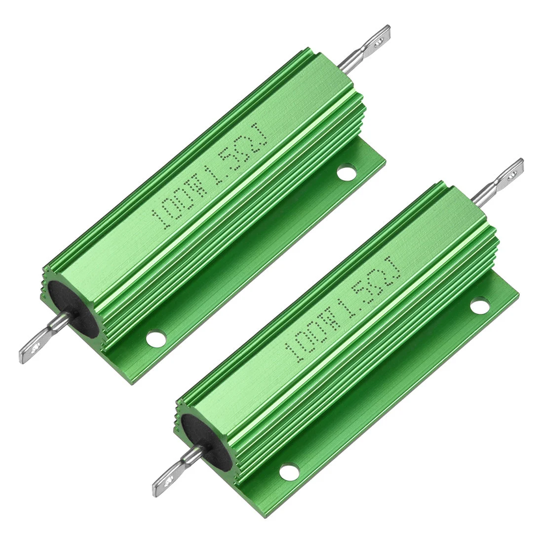 2 Pcs Aluminum Case Resistor 100W 1.5 Ohm Wirewound Green for LED Replacement Converter 100W 1.5RJ