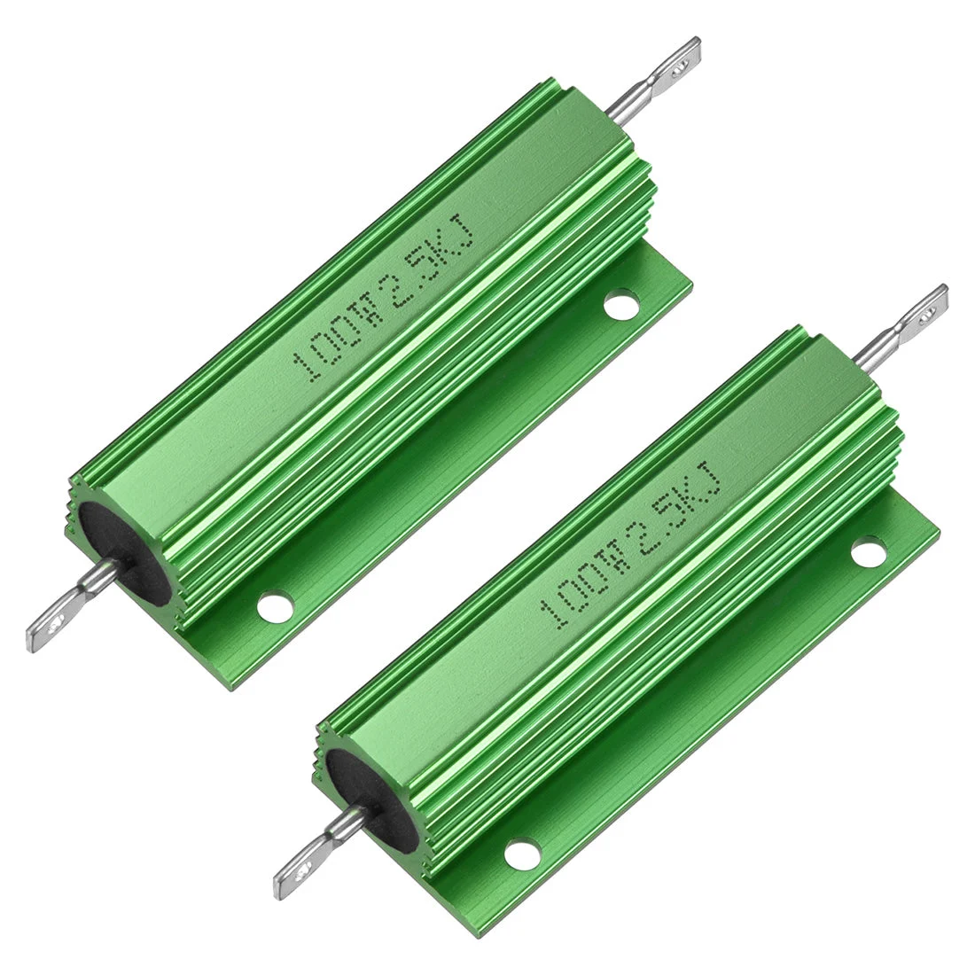 2 Pcs Aluminum Case Resistor 100W 2.5k Ohm Wirewound Green for LED Replacement Converter 100W 2.5k RJ