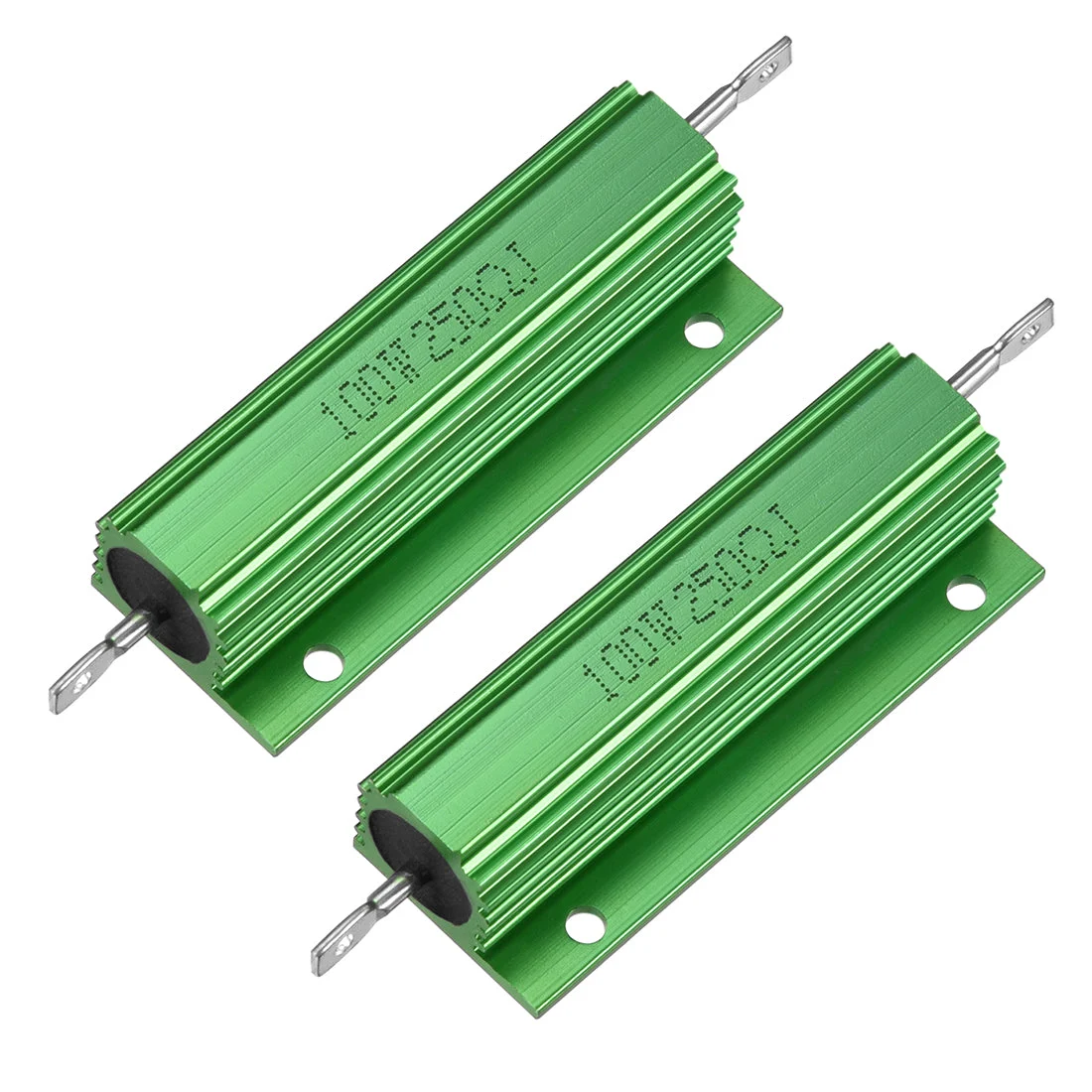 2 Pcs Aluminum Case Resistor 100W 250 Ohm Wirewound Green for LED Replacement Converter 100W 250RJ