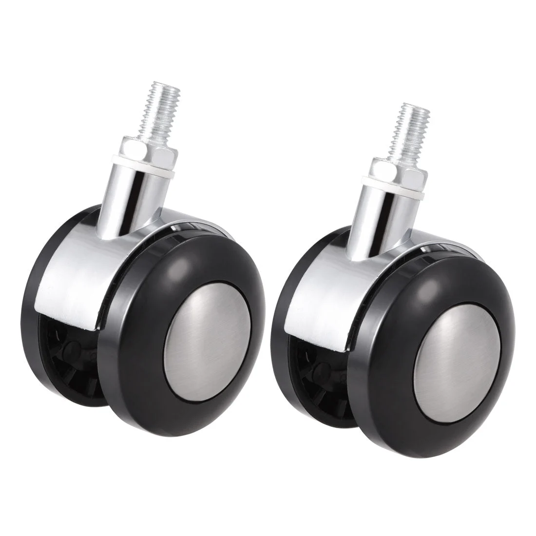 Office Chair Casters Alloy Plastic 2 Inch Twin Wheel M8 x 15mm Threaded Stem Swivel Caster, 44lb Load Capacity, 2 Pcs