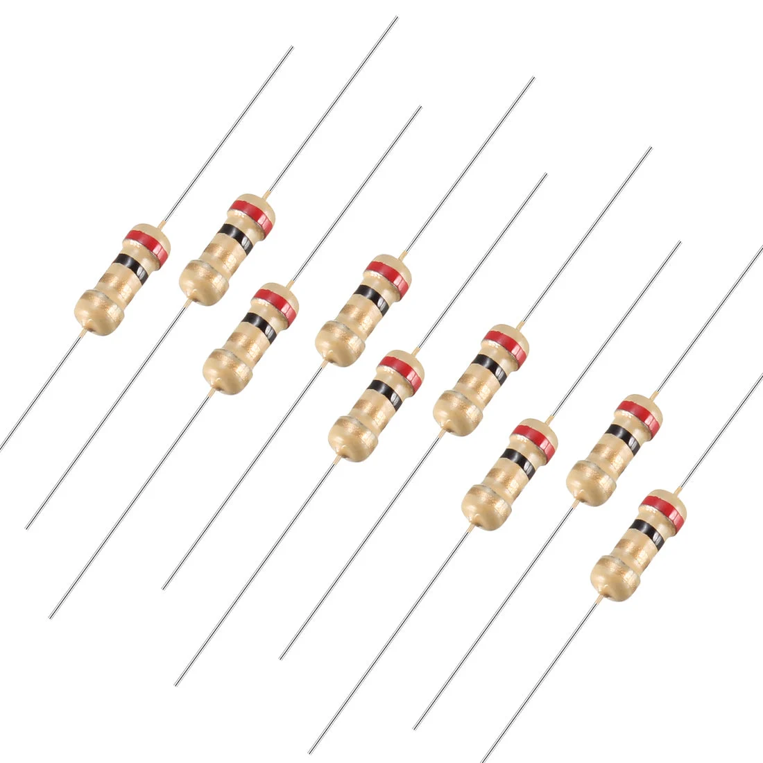 100Pcs 2 Ohm Resistor, 1/4W 5% Tolerance Carbon Film Resistors, 4 Bands for DIY Electronic Projects and Experiments
