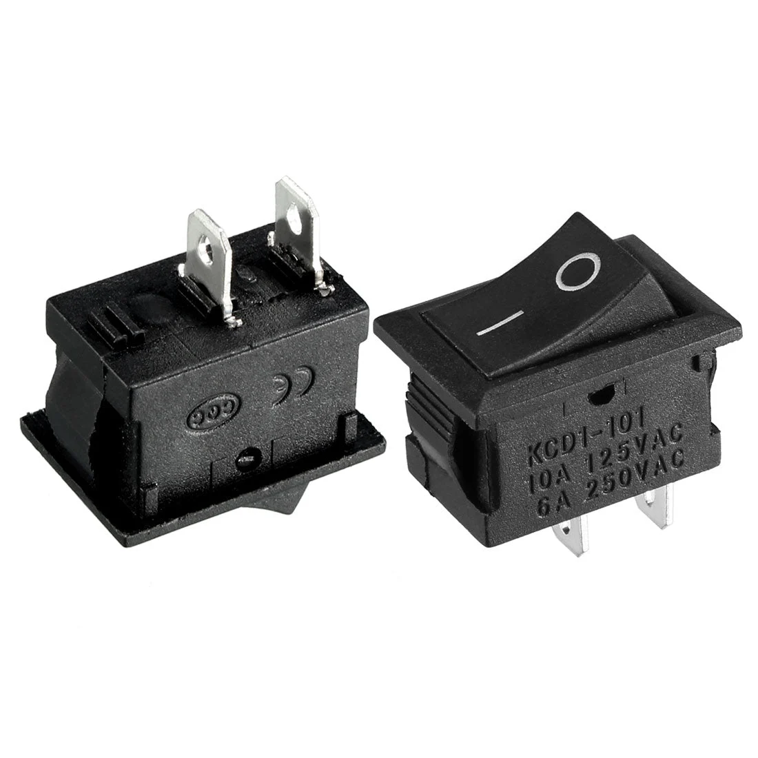 5pcs AC 250V/6A 125V/10A 2P I/O 2 Position Snap-in Boat Rocker Switch Black
