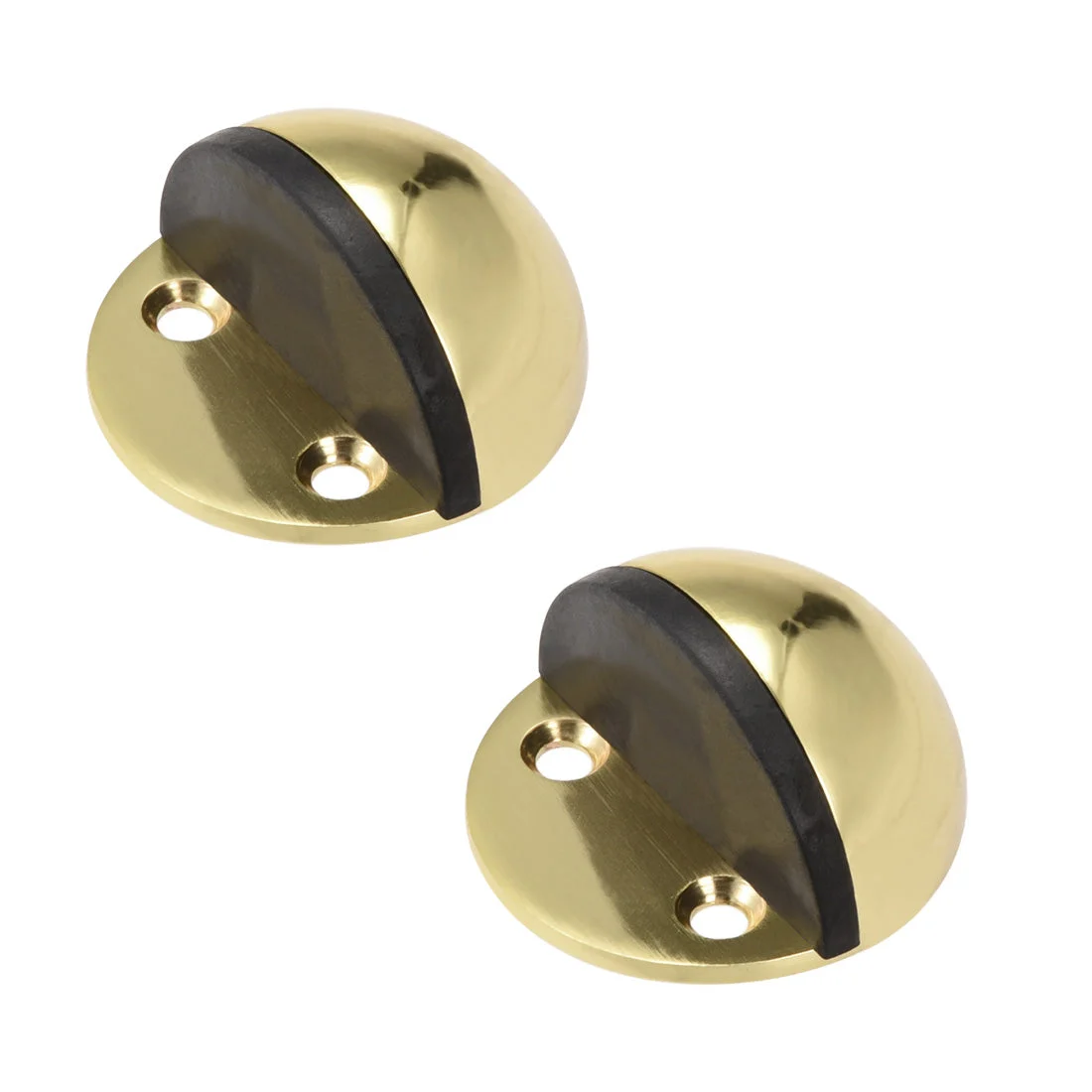 Stainless Steel Floor Door Stopper with Rubber Bumper Adhesive/Screw Mounted Gold Tone 2pcs