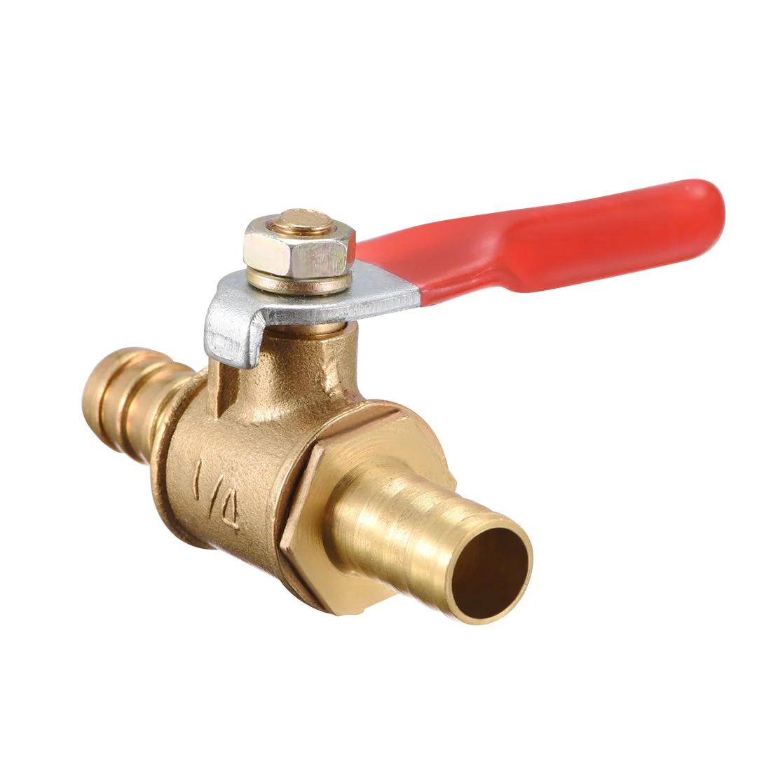 Ball Valve Shut-off Valve, 8mm Hose Barb to 8mm Hose Barb, for Air Gas Water Fuel, 180 Degree Operation Handle, Metal Valve, Pack of 1
