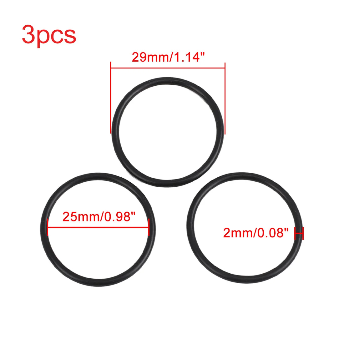 3pcs Black 70 Rubber O-Ring Washer Sealing Gasket for 25 x 2mm
