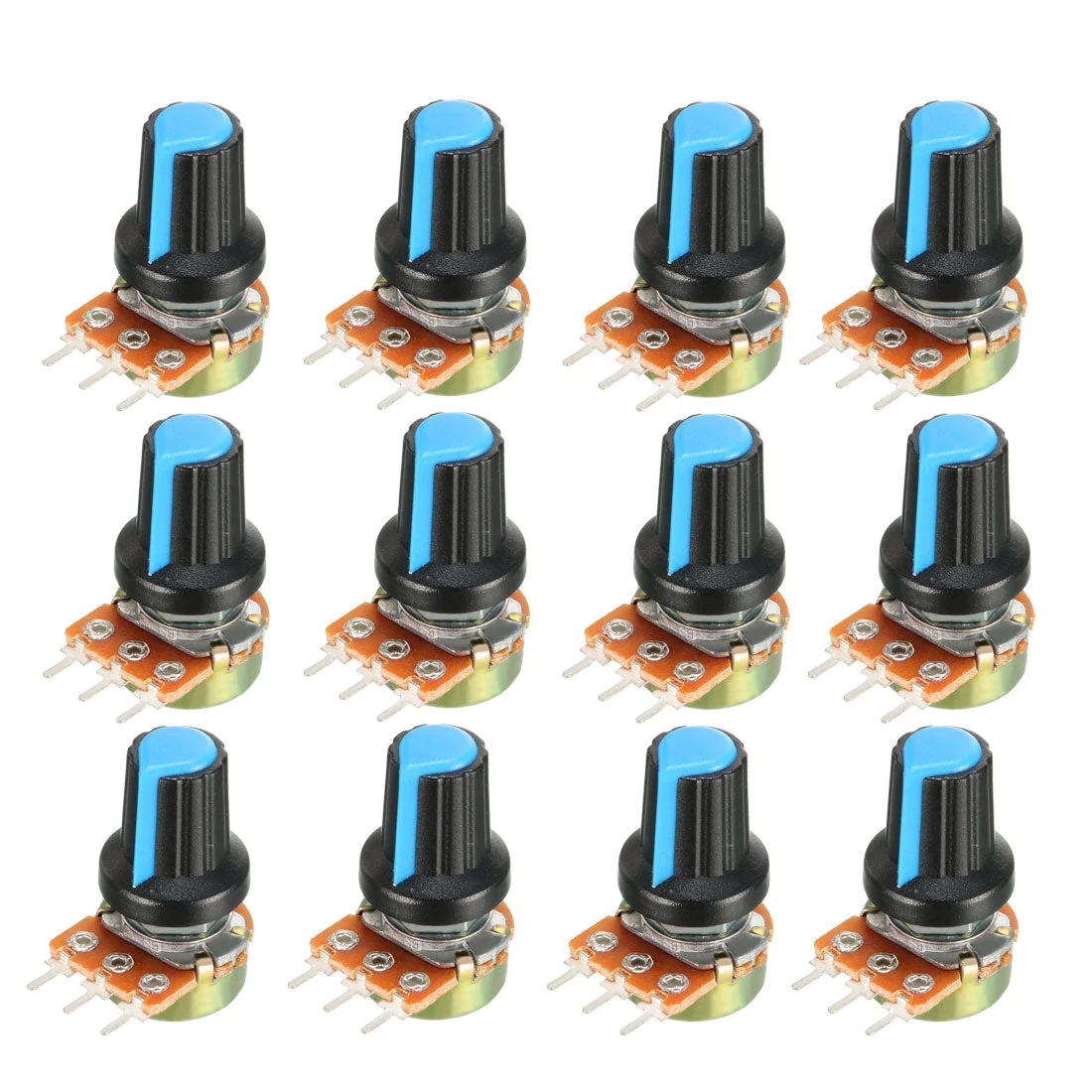 12Pcs 10K Ohm Variable Resistors Single Turn Rotary Carbon Film Taper Potentiometer with Knobs