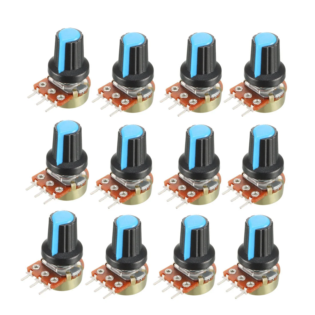 12Pcs 50K Ohm Variable Resistors Single Turn Rotary Carbon Film Taper Potentiometer with Knobs