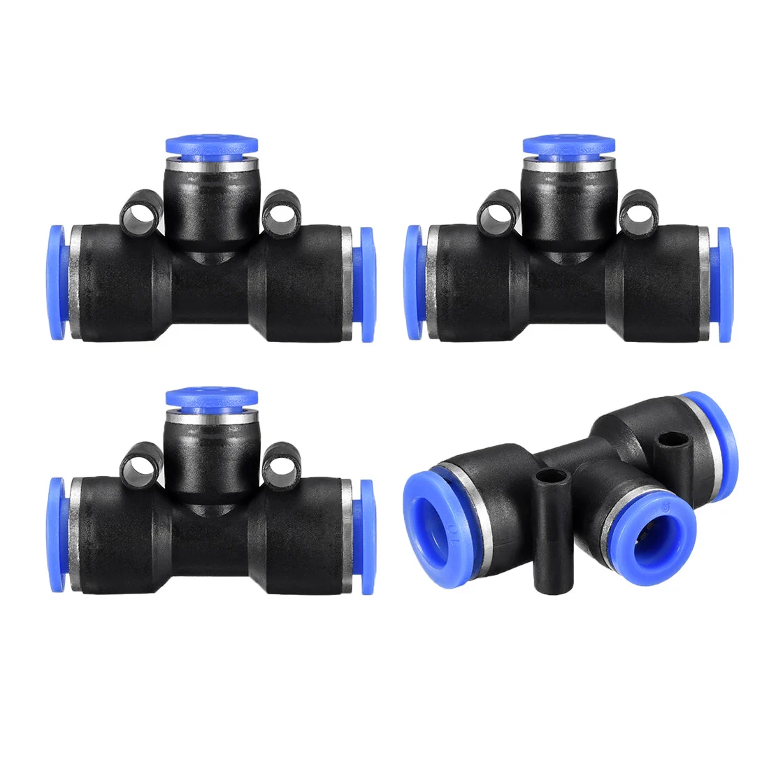 4 pcs Push To Connect Fittings T Type Tube Connect 25/64“ -5/16” od Push Fit Fittings Tube Fittings Push Lock Blue (10-8mm T tee)