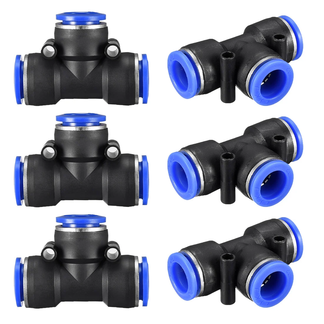 6pcs Push To Connect Fittings T Type Tube Connect 12mm or 15/32" od Push Fit Fittings Tube Fittings Push Lock Blue (12mm T tee)
