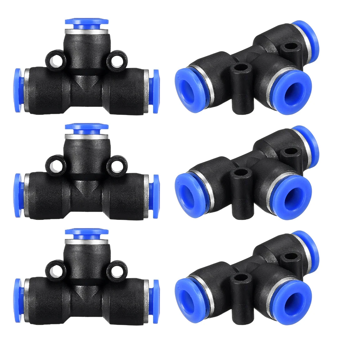 6pcs Push To Connect Fittings T Type Tube Connect 6mm or 15/64" od Push Fit Fittings Tube Fittings Push Lock Blue (6mm T tee)