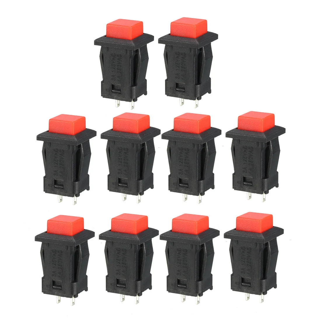 12mm Mounting Hole Red Square Latching Push Button Switch SPST NO 10pcs