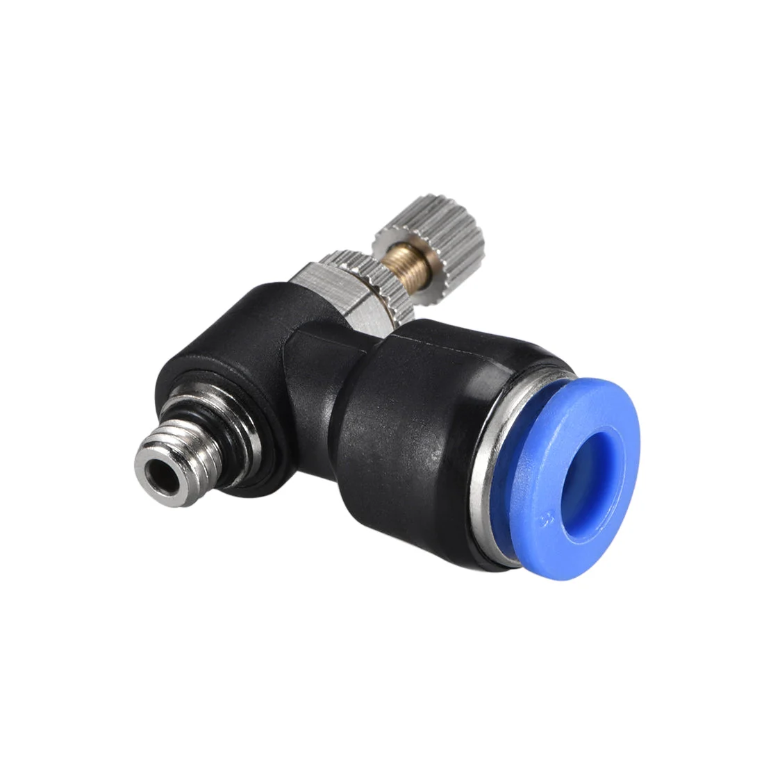 Push-to-Connect Air Flow Control Valve, Elbow, 15/64" Tube OD x M5 Male Thread Speed controller Valve Tube fitting Blue, 6pcs