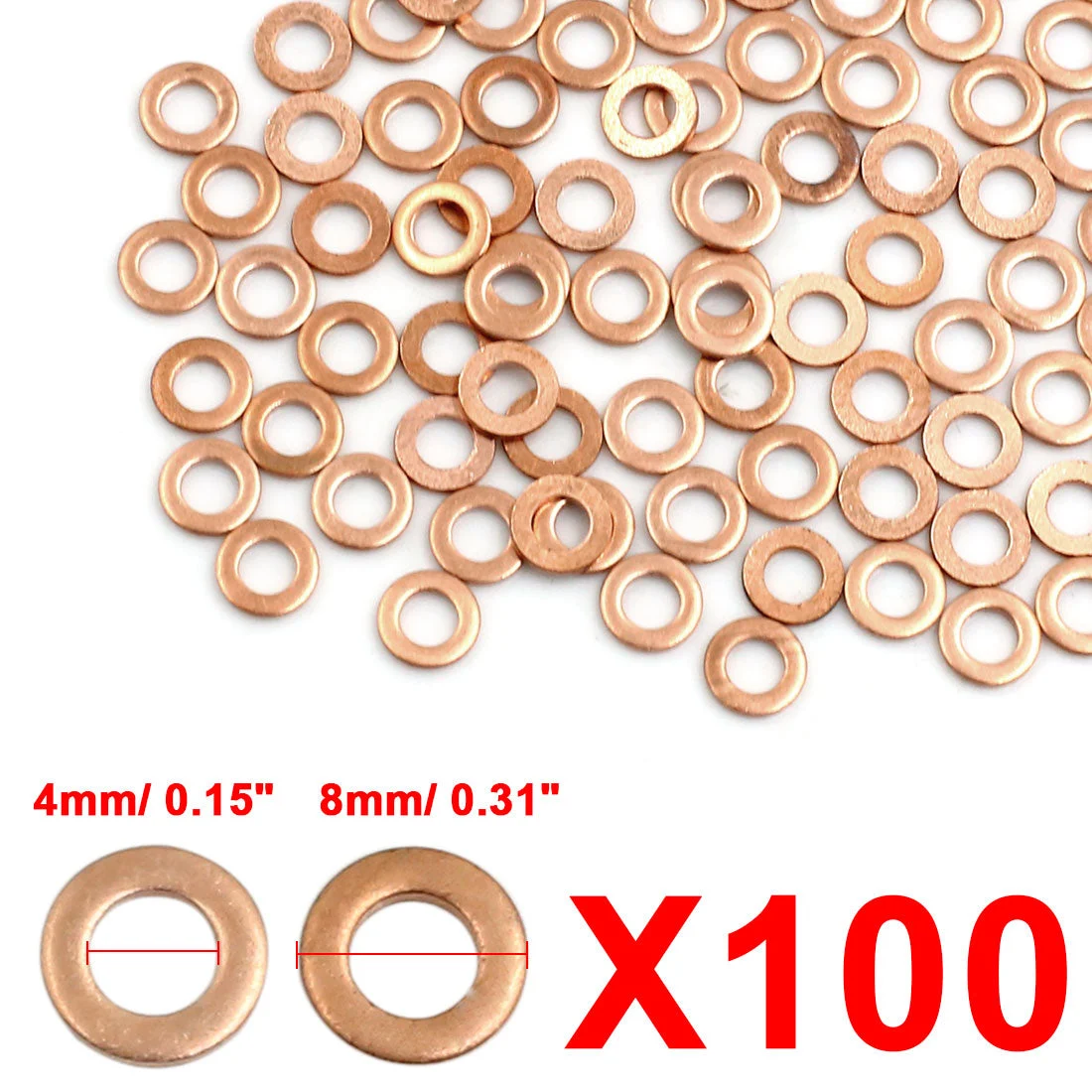 100 Pcs 4mm Inner Diameter Copper Washers Flat Sealing Gasket Rings for Car