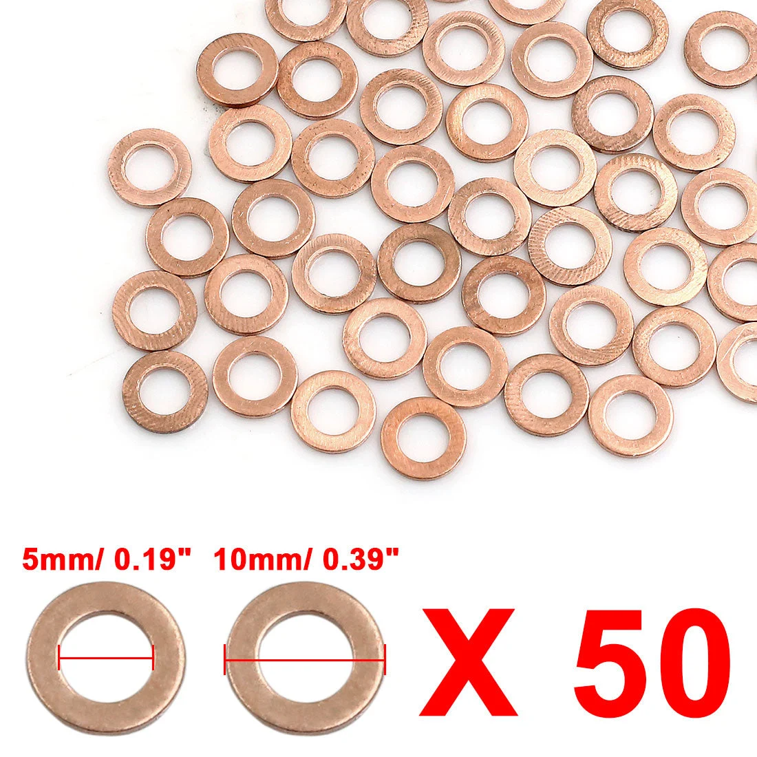 50 Pcs 5mm Inner Diameter Copper Washers Flat Sealing Gasket Rings for Car