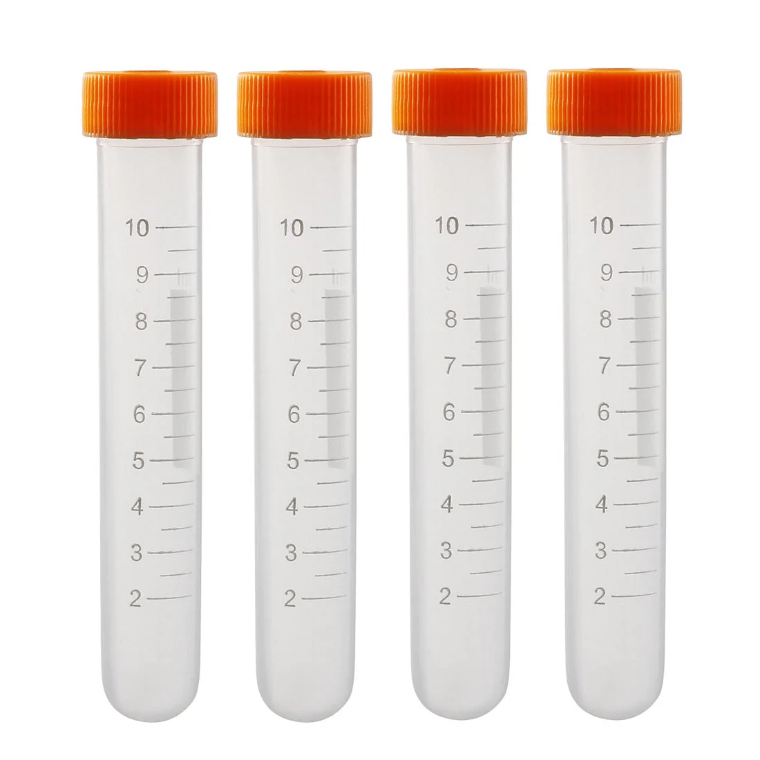 10 Pcs 10ml Plastic Centrifuge Tubes with Orange Screw Cap, Round Bottom, Graduated Marks