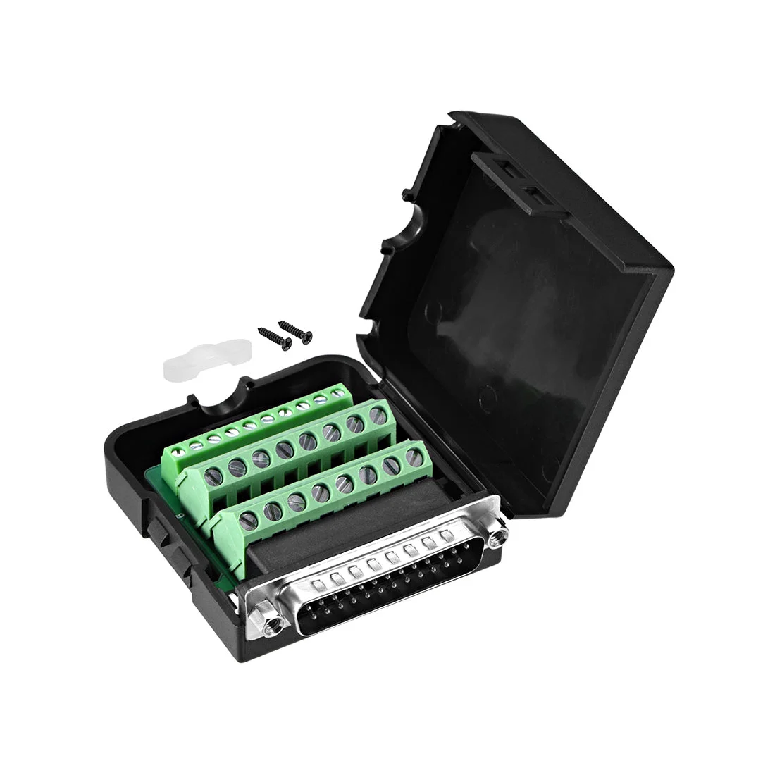 D-sub DB25 Breakout Board Connector with Case 25 Pin 2-row Male Port Solderless Terminal Block Adapter with Positioning Nuts