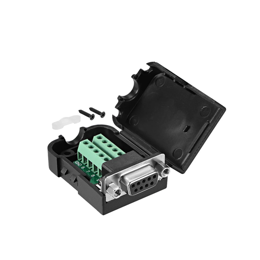 D-sub DB9 Breakout Board Connector with Case 9 Pin 2 Row Female RS232 Serial Port Solderless Terminal Block Adapter with Positioning Nuts