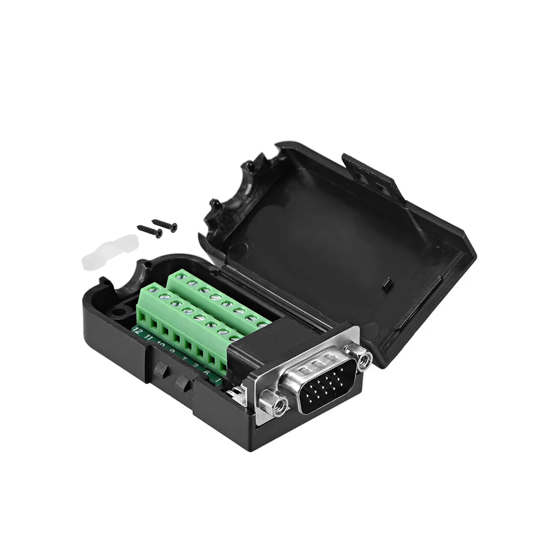 D-sub DB15 Breakout Board Connector 15-pin 3-row Male Port Solderless Terminal Block Adapter with Positioning Nuts