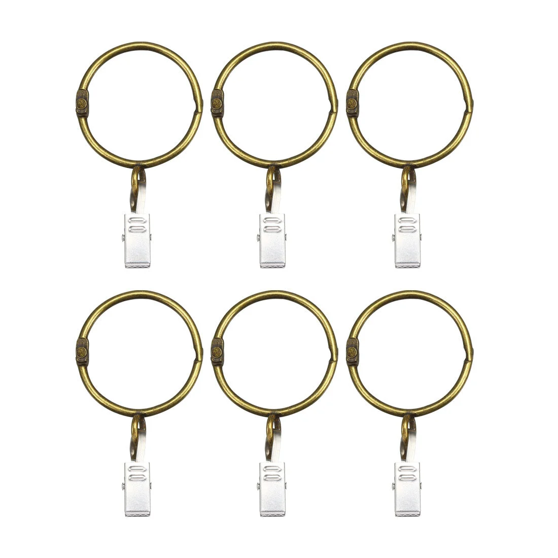 Curtain Rings with Clips Strong Decorative Metal Drapery Shower Rustproof 1.26" Interior Diameter Bronze Tone 6pcs