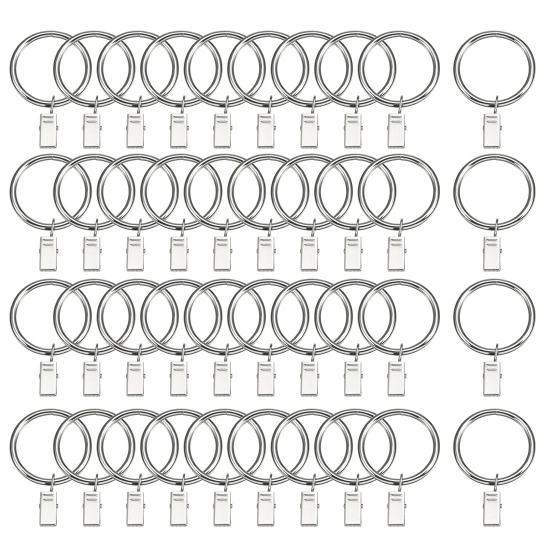 Uxcell Curtain Rings with Clips Strong Decorative Metal Drapery Shower Rustproof 1.77" Interior Diameter 40 Pack Silver