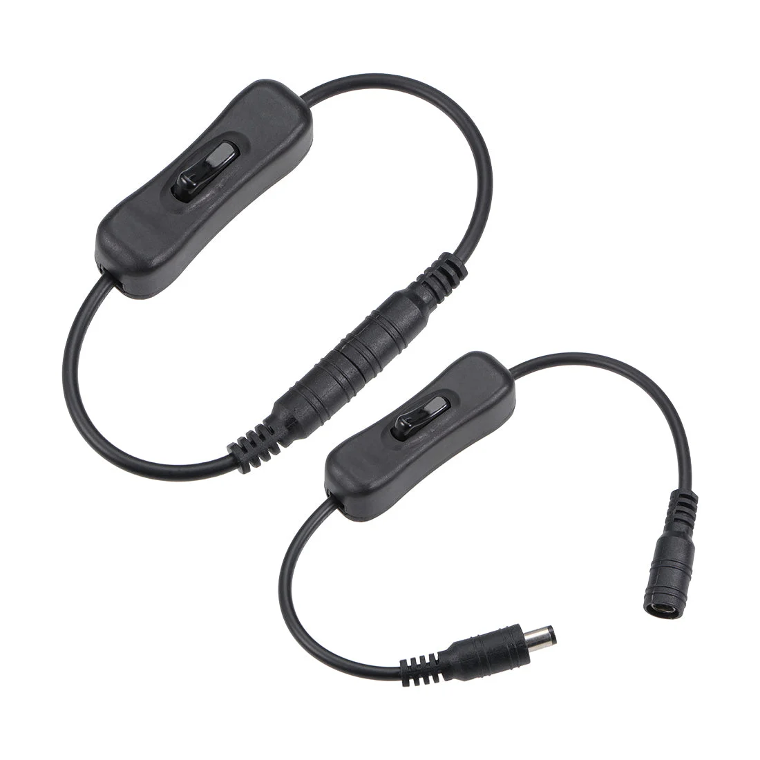 DC 12V Inline Rocker On Off Switch with 5.5 x 2.1mm DC Jack Male to Female Power Cable for LED Strip Light, CCTV Camera, Black 2pcs