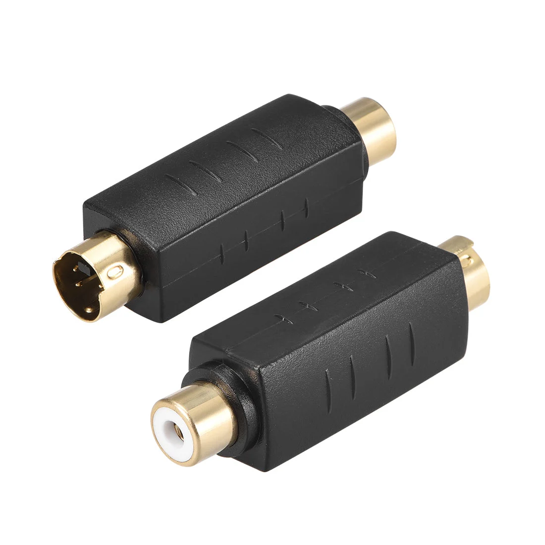 Uxcell RCA Female to S-Video 4 Terminal Male Connector Stereo Audio Video Cable Couplers Black 2Pcs