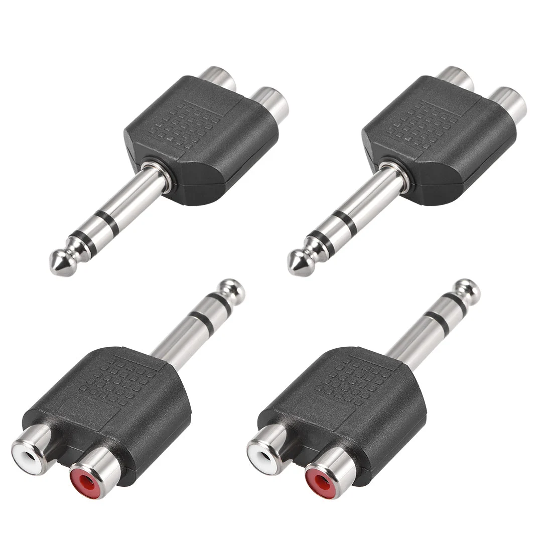 Uxcell 6.35mm Male to 2 RCA Female Connector Splitter Adapter Coupler Black 4Pcs for Stereo Audio Video AV TV Cable Convert