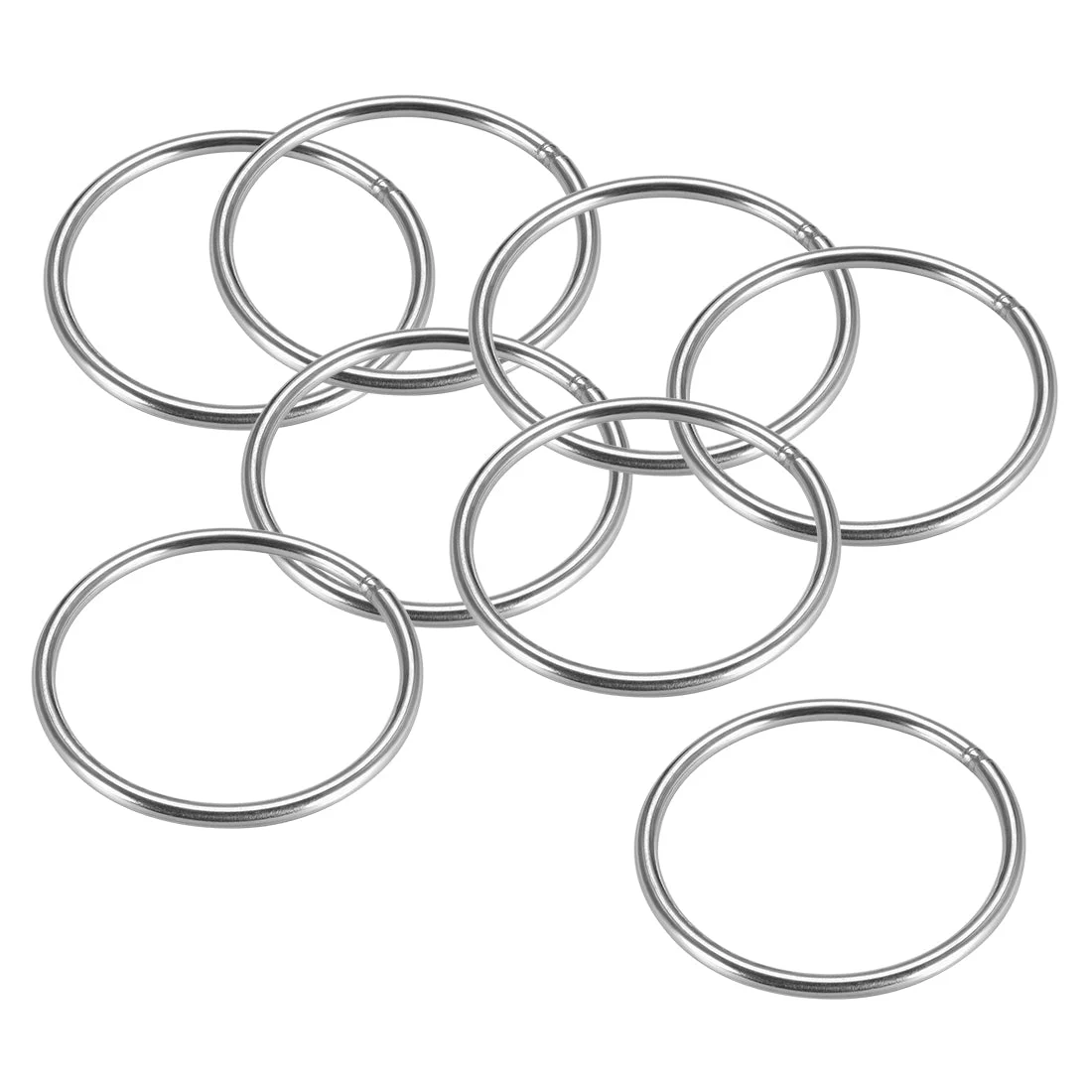 201 Stainless Steel O Ring 80mm(3.15") Outer Diameter 5mm Thickness Strapping Welded Round Rings 8pcs